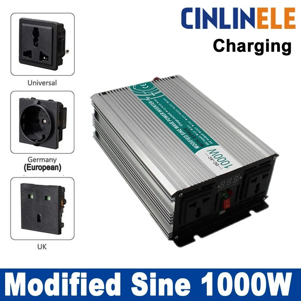 Smart Inverters Charger 1000W Modified Sine Wave Inverter CLM1000A DC 12V 24V 48V to AC 110V 220V 1000W Surge Power 2000W mkm2000 242g c modified sine wave professional dc ac 2000 watt power inverter 24v to 220v electrical inverters with charger