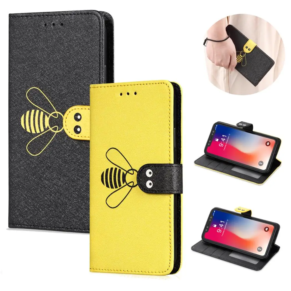 

Fashion Bee Pattern Phone Case Folding Kickstand PU Leather Wallet Cover With Card Money Slots For iPhone XS Max XR X 8 7 6 5S