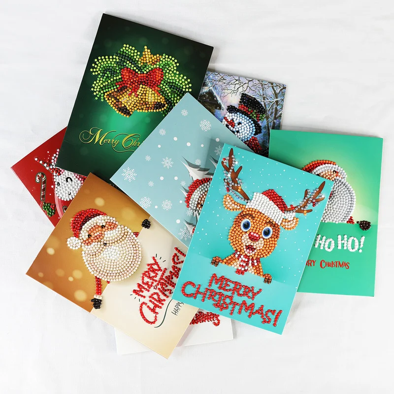 

8 Styles 5D Diamond Painting Greeting Cards Wedding Birthday Merry Christmas Thanksgiving Card 3D DIY Gift Message Postcard