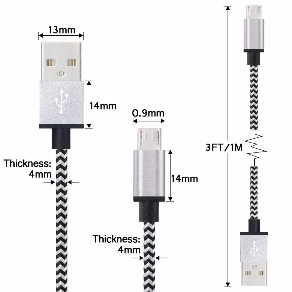 العالمي مضفر سلك مايكرو usb كبل المزامنة النايلون المنسوجة شاحن حبال لسامسونج هواوي xiaomi ، 1 قطع