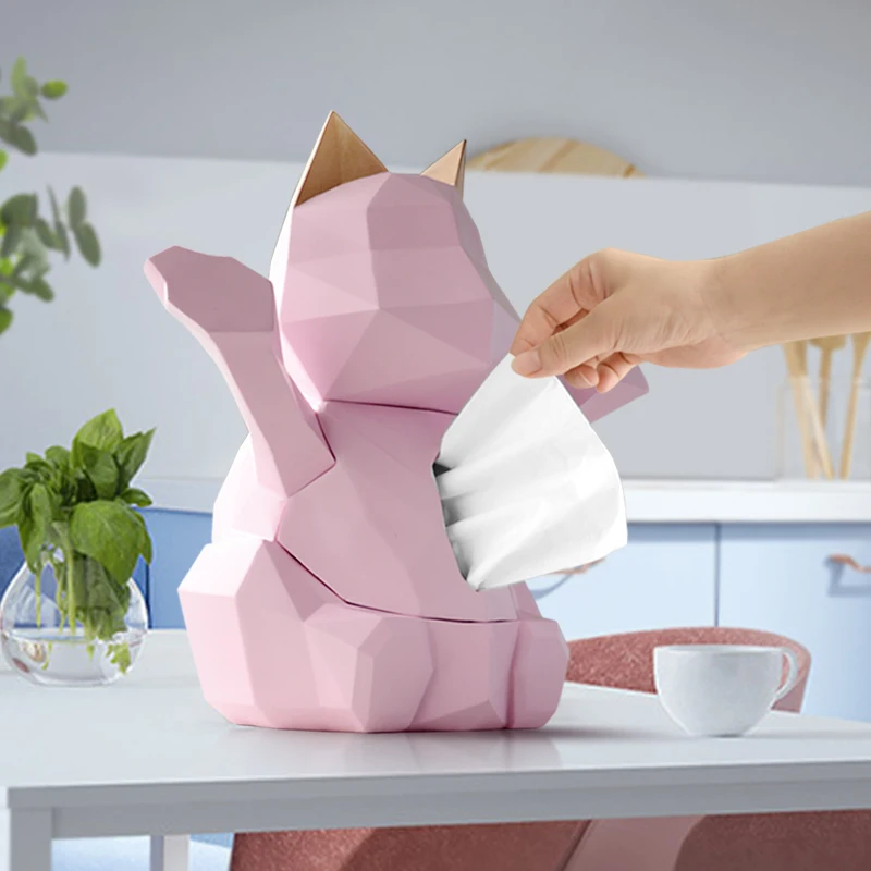 

Cats Statue Pumping Carton Money Drawing Animal Tissue Box Resin Craftwork Home Decoration Accessories L3004