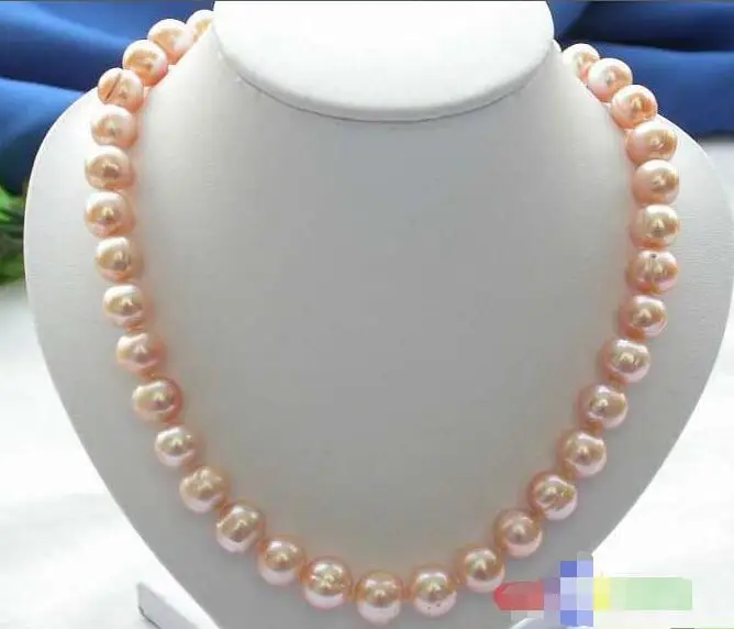 

FREE SHIPPING HOT sell new Style >>>>17" 12MM PINK ROUND FRESHWATER PEARL NECKLACE