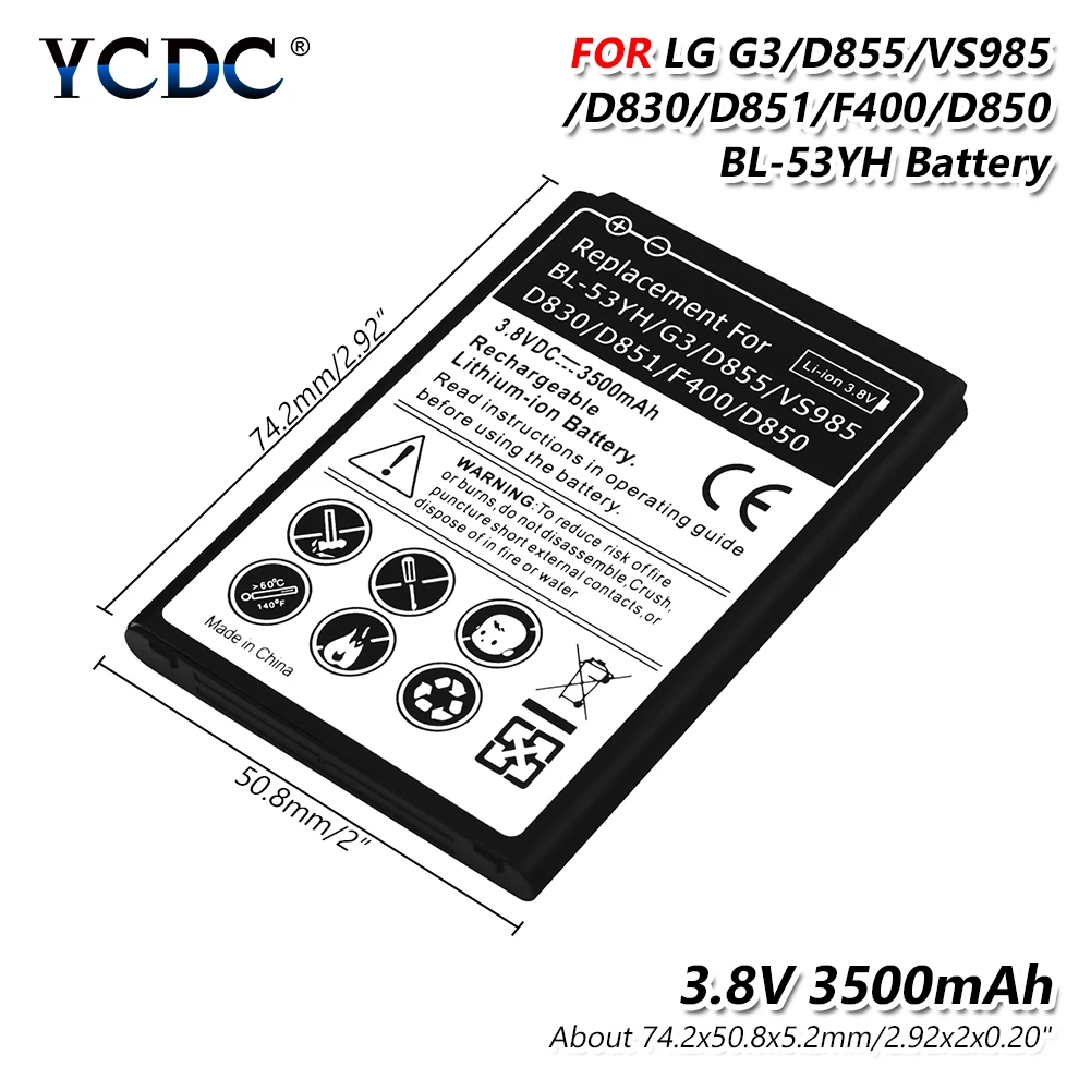 Литий ионный аккумулятор для телефона LG Optimus G3 D830 D850 D851 D852 D855 LS990 F400 VS985 BL53YH 3500 мАч