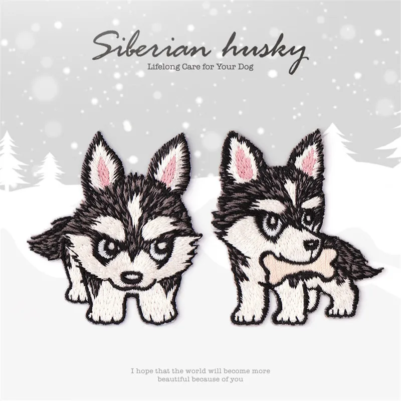 1PC Kleine Husky Hund Eisen Auf Patches Für Kleidung Tier Stickerei Applique DIY Hut Mantel Kleid Hosen Zubehör Tuch aufkleber