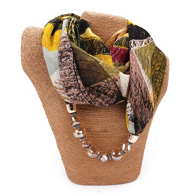 RUNMEIFA, Национальный Ветер, Кристальное ожерелье, драгоценный платок, женский шейный кулон с жемчугом, шифоновый шарф с принтом, кулон