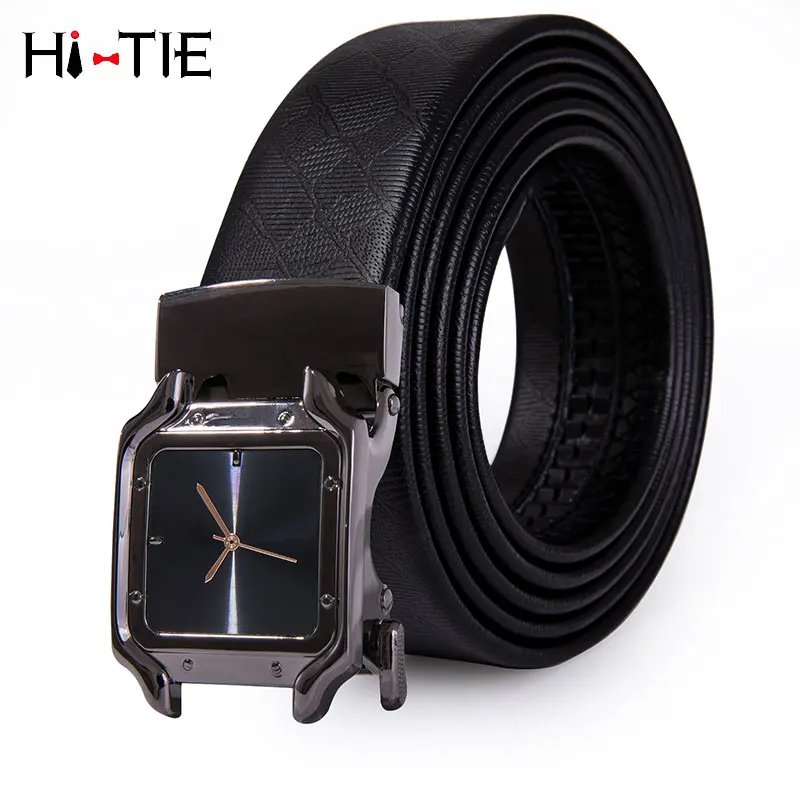 

PD-2095 Brand Men Belt Automatic Genuine leather Black Business Style Ratchet Buckle Fashion Watch Buckle Belts for Men Waist