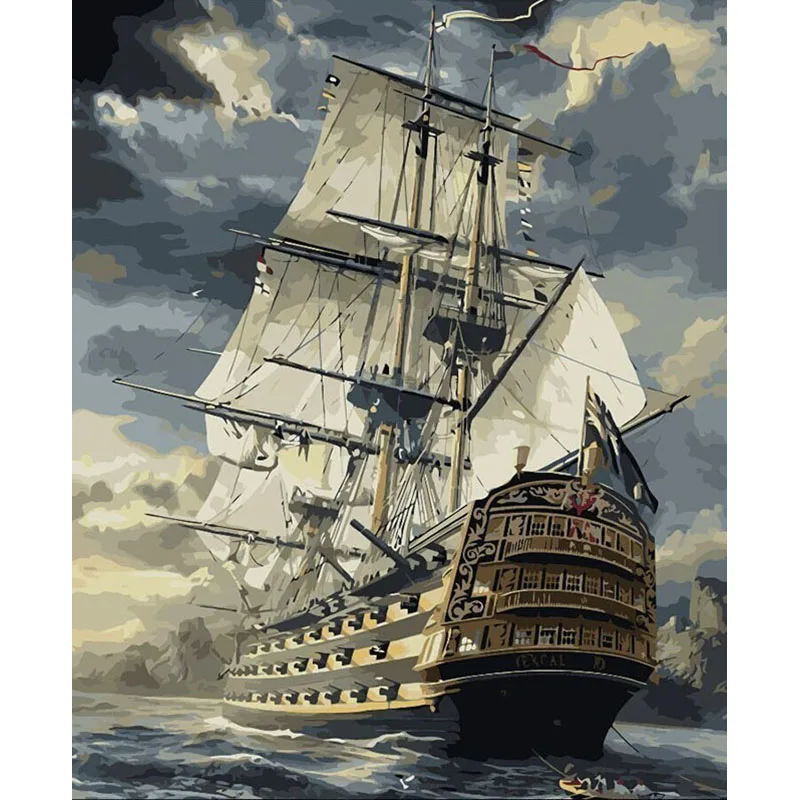 

ArtSailing HD print 5 piece canvas art War Ship On the Sea paintings by numbers posters on canvas for living room wall NP-002