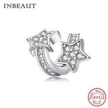 INBEAUT 925 пробы Серебряный Белый CZ Летающая звезда сверкающие бусины Подходит Pandora браслет Круглый Циркон Подвески в виде звезд для браслета