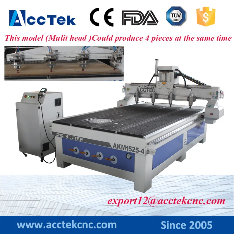 Vacuum table 1525 Four head cnc router milling machine wood