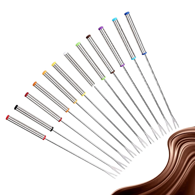 

6PCS/Set Stainless Steel Chocolate Fork Hot Pot Forks Cheese Fruit Dessert Fork Fondue Melting Skewer Kitchen Accessories Gadget
