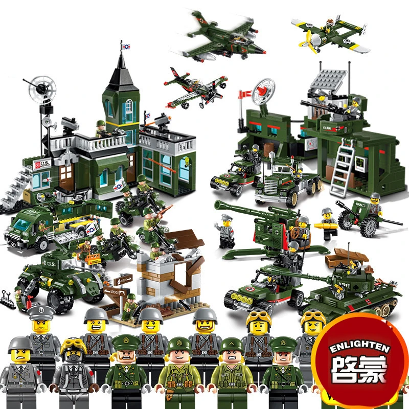 

Enlighten World war 2 compatible legoed headquarters Military a vehicle ww2 arme German building blocks Tank kids toys bricks