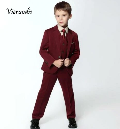 69-1      Dark Red Flower Boy's Wedding Groomsmen Suits Children's Formal Party Tuxedos