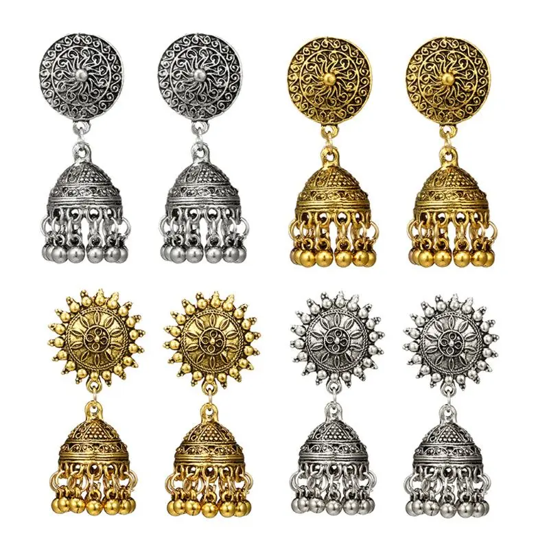 Женские этнические серьги подвески chandbai Kundan Jhumka Jhumki золотого и серебряного цвета