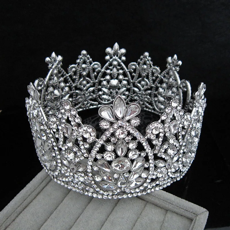Роскошный Полный Круглый Большой Принцесса Корона для свадьбы тиара невесты серебряные украшения для волос день рождения короны королевы красоты аксессуары - Окраска металла: Платиновое покрытие
