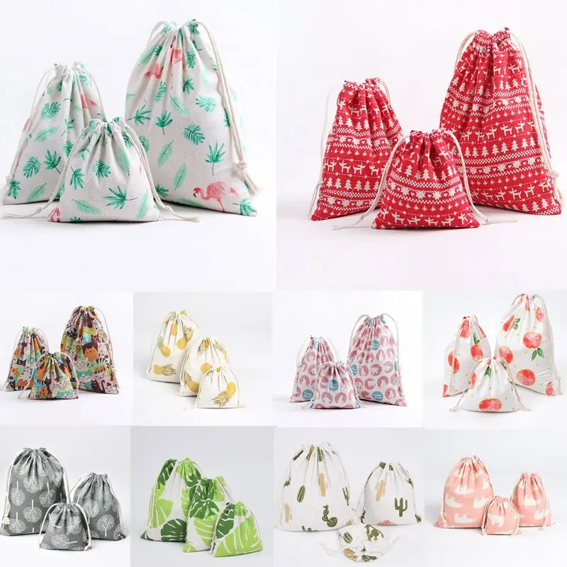 1 قطعة عيد الميلاد فلامنغو الرباط القطن الكتان حقيبة التخزين هدية الحلوى مجوهرات المنظم ماكياج التجميل عملات مفاتيح أكياس 49286