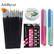 Addfavor лаковый протектор для ногтей, держатель 15 шт., кисти для рисования, ручка для раскрашивания ногтей, маникюрные инструменты для ногтей, файл, буферный набор, набор