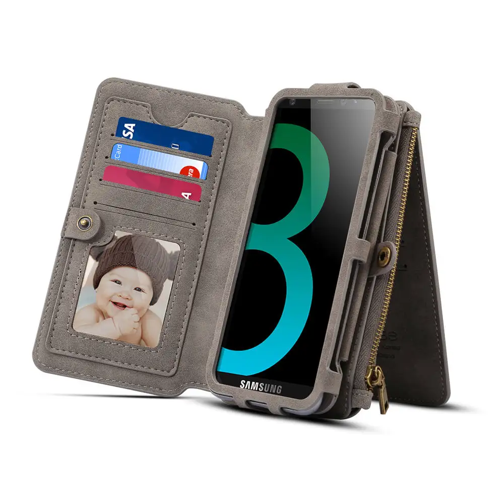 Для samsung A8 бумажник чехол искусственная кожа, многофункциональный чехол съемный 2 в 1 с отделением для карт, для Galaxy Note 8 9 S8 S8+ S9 - Цвет: Grey