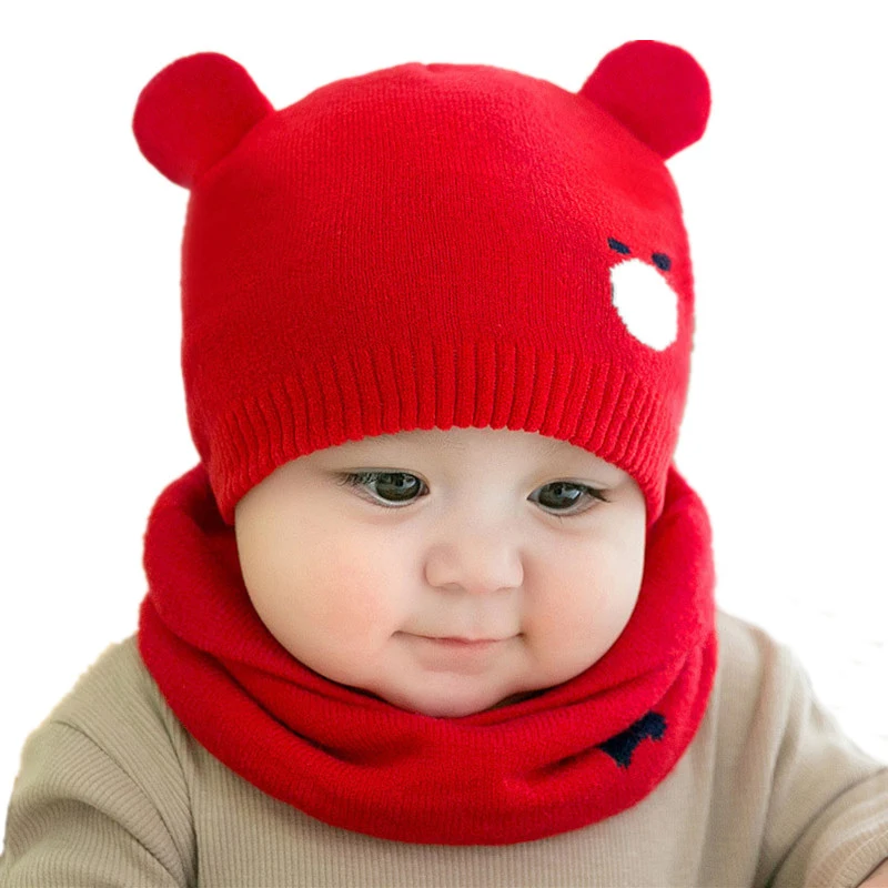 

0-12M Baby Hat Baby Scarf Suit Autumn Winter Child Hat Keep Warm Knitting Hat Dome Boy Girl Baby Cap Newborn Photography Props