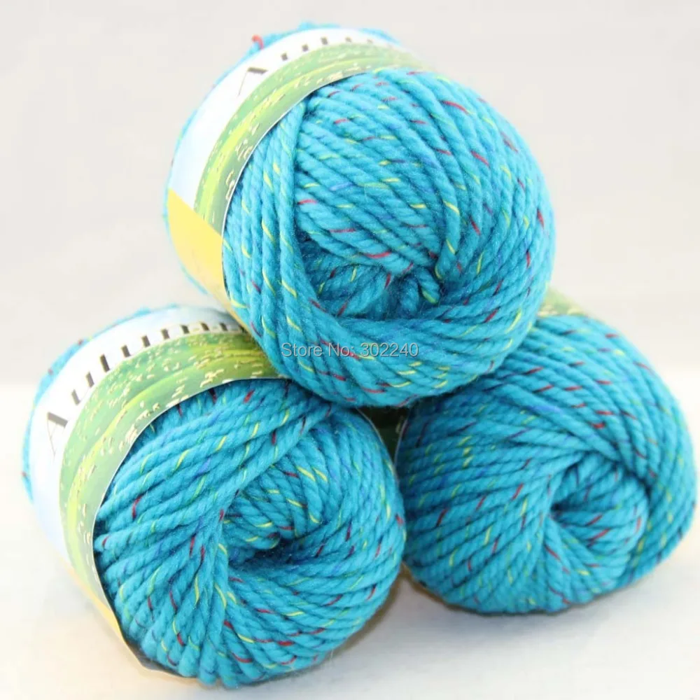 LOT of 3 BallsX50g Chunky Hand woven Coarse Knitting Yarn Rainbow Cyan