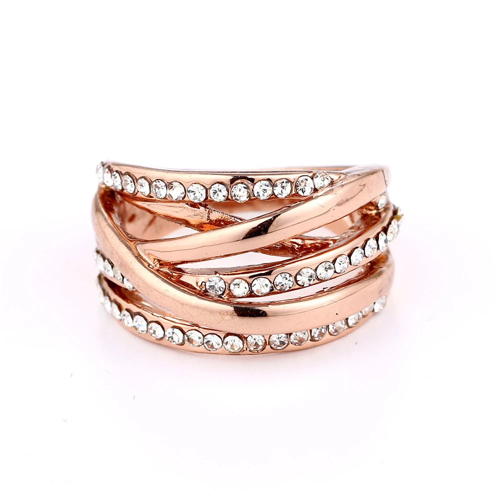 2017 High Quality Crystal Rings Hollow Out Wrap Cubic Zircon Gold color