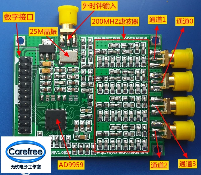 

Four way orthogonal signal generator DDS AD9959 core board 200MHZ AD9854