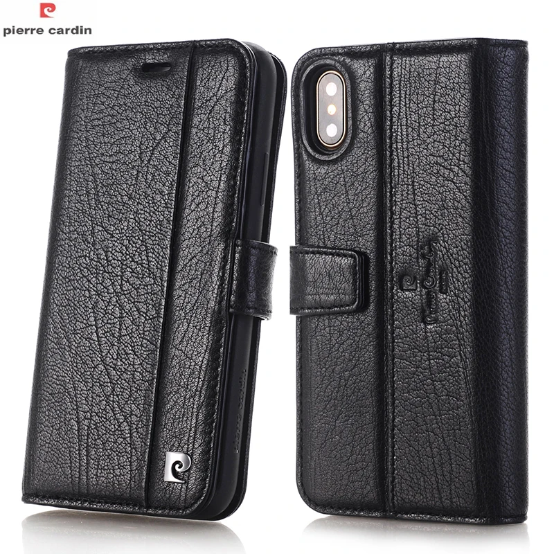 Pierre Cardin флип чехол из натуральной кожи для телефона iPhone XS X Роскошный кошелек с