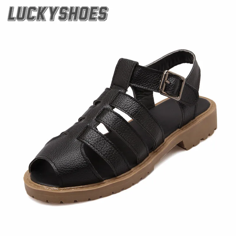 LuckyShoes 2017 Summer New Casual Fashion Women s Sandals White Black Beige Fisherman Concise Low