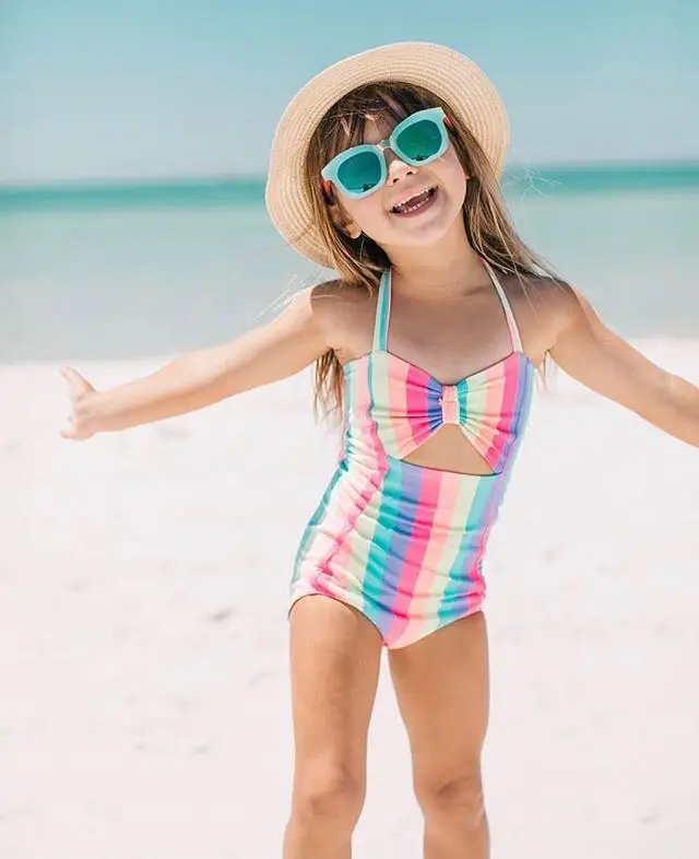 Радужный купальный костюм для маленьких девочек; купальник-бикини; купальный костюм; пляжная одежда