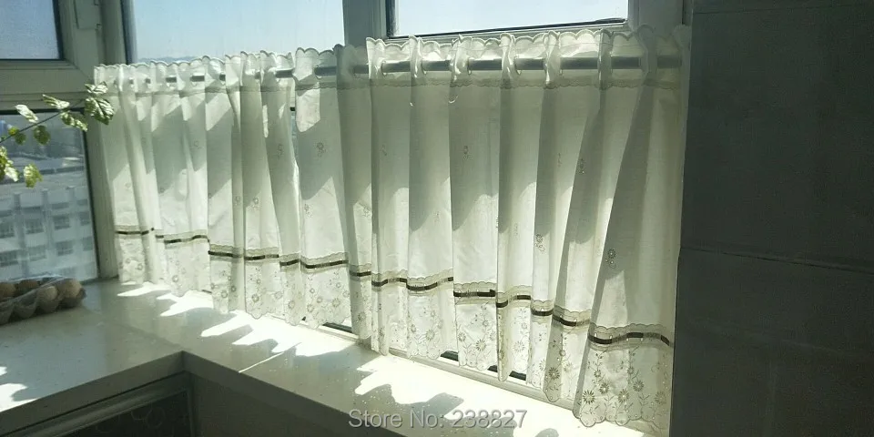 XinHuaEase Short Curtains for Kitchen Rural Flower Embroidery Tulle on the Window Home Decor Coffee Door Curtain Finished Drapes (5)