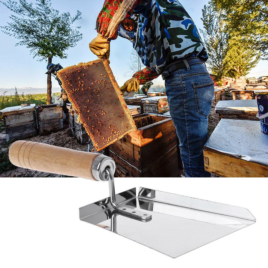 Нержавеющая Сталь деревянная ручка для чистки улей Лопата пчеловодство инструмент для чистки совок