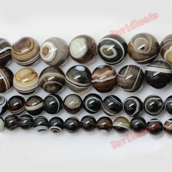 

Free Shipping High quality Natural Stone Smooth Round Coffee Stripe Eye Agat Beads 16" Strand 6 8 10 12MM Pick Size For Jewelry