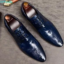 QYFCIOUFU New mens formal shoes genuine leather Wedding Office Handmade Luxury Brand crocodile shoes pointed toe men dress shoes mycolen brand fashion 2018 summer black flats pointed toe buckle mens dress shoes genuine leather men office wedding shoes