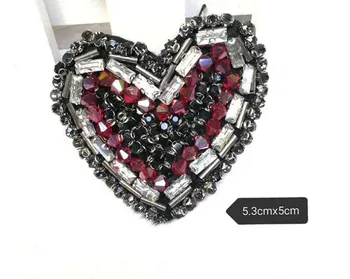 

Heart Rhinestones Bead Brooch Patches Applique Vintage Embroidered Fabric Sew On Handmade Patch Fashion Clothing Decoration
