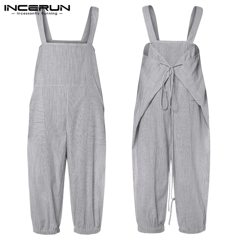 INCERUN, полосатый мужской женский комбинезон, штаны на лямках с ...