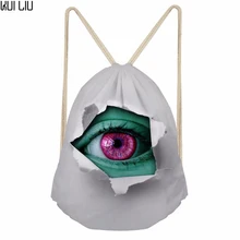 Индивидуальные глаза мы обманем террора 3D печати рюкзак на веревках для женщин Путешествия Softback подростков девочек школьный мешок шнурок