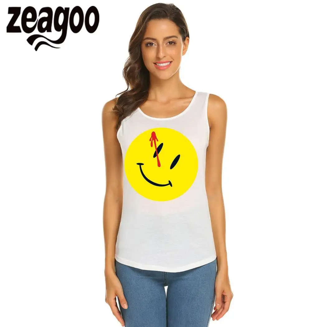 zeagoo 03 Casual Solid O-Neck Sleeveless Slim Fit Soft T-Shirt Cartoon smiley face Women | Женская одежда
