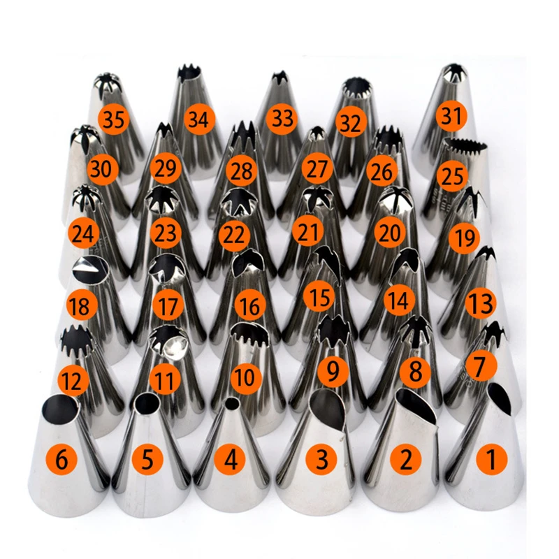 

35pcs/Set Stainless Steel Cake Decorating Icing Pastry Piping Nozzles Tips Set Bakeware Dessert Decorators Kitchen Tools