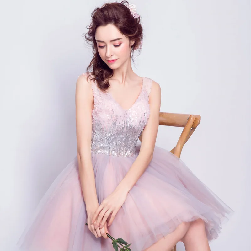 Новое поступление vestido мигать Розовый Короткое вечернее платье на выход 2020