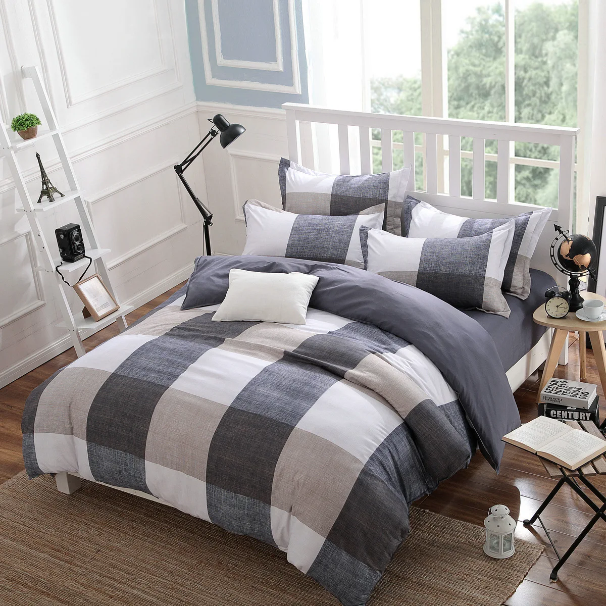 Cotton Striped Lattice Bedding Set Full Queen Super King Size Duvet