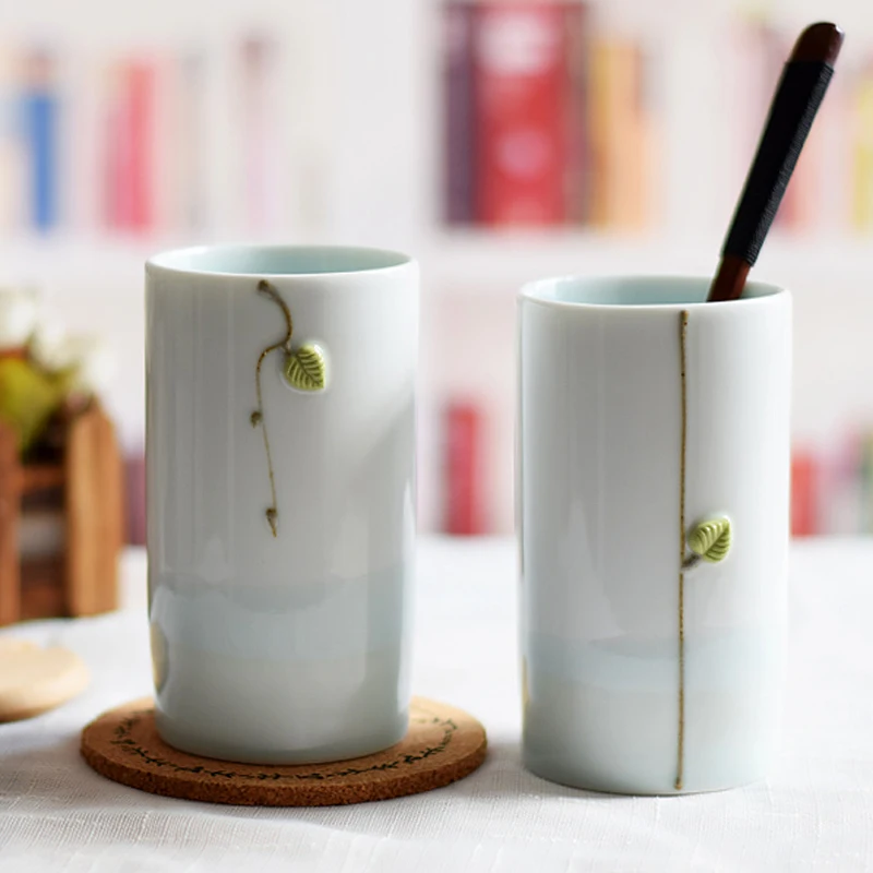 Set of 2 Unique Ceramic Cups Lover Couple Mugs Chinese Style Porcelain Water Cup Coffee Tea Mug Fancy Handcrafted Stoneware Gift (8)
