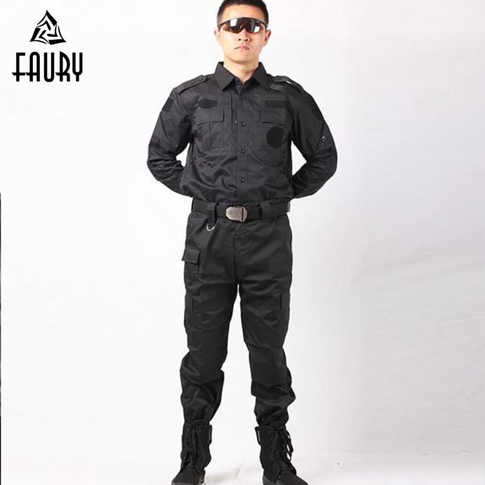 

2018 Military Uniform Tactical Army Clothes Security Clothing Security Guard Black Combat Uniforms CS Combat Jacket+Pants