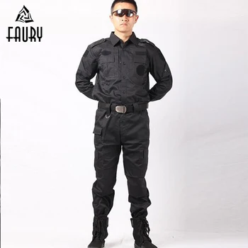 

2018 Military Uniform Tactical Army Clothes Security Clothing Security Guard Black Combat Uniforms CS Combat Jacket+Pants