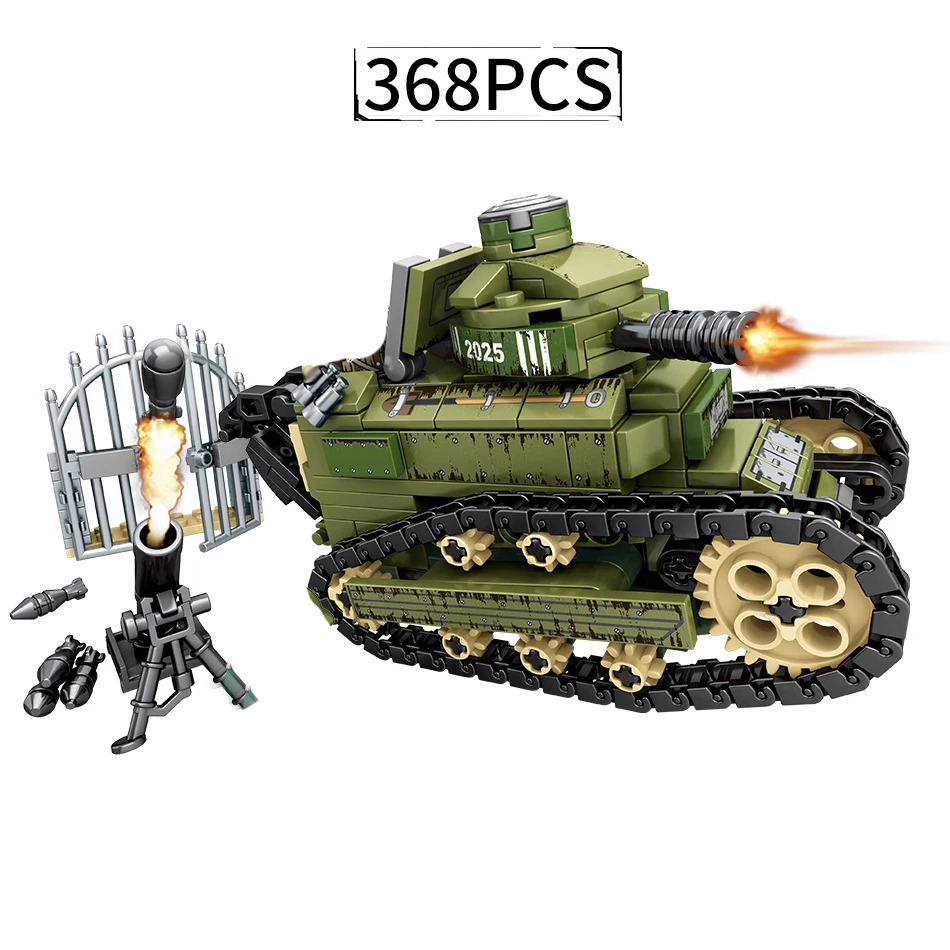 

Military WW2 Renault FT17 Tank Building Blocks Army Soldiers Figures Weapon Bricks Sets Children Educational Blocks Toys Gifts