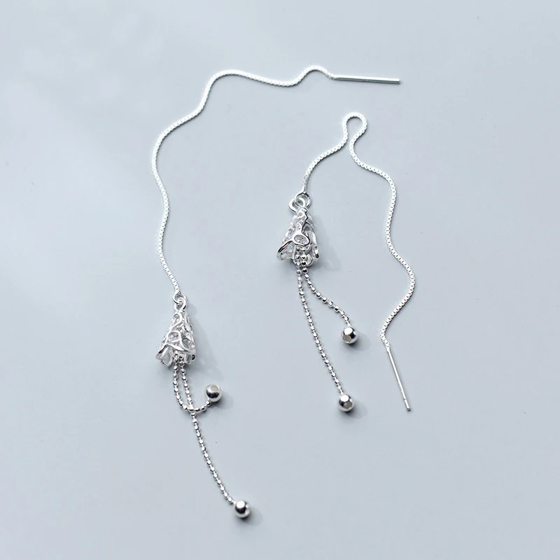 

MloveAcc 100% 925 Sterling Silver Vintage Bell Dangle Earrings Chain Tassel Beads Earrings Girls Friends Gift Jewelry