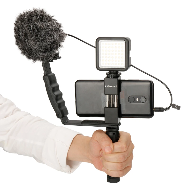 Photography L Mic Stand Bracket with 2 Standard Hot Shoe Mounts Mini Phone Tripod for Gopro 6 Smart