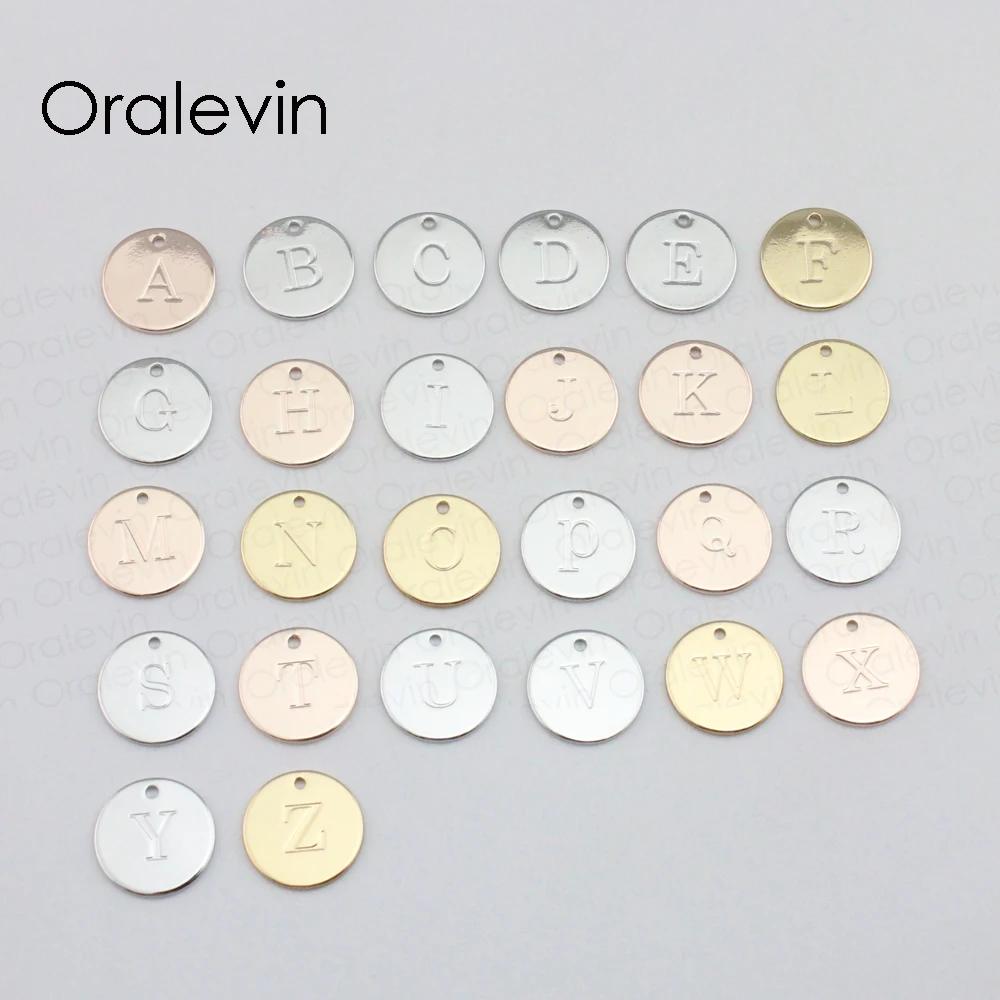 

15mm Personalized Alphabet Intial Disc Round Letters Charms For Women DIY Pendant Necklace Jewelry Making SILVER LN001