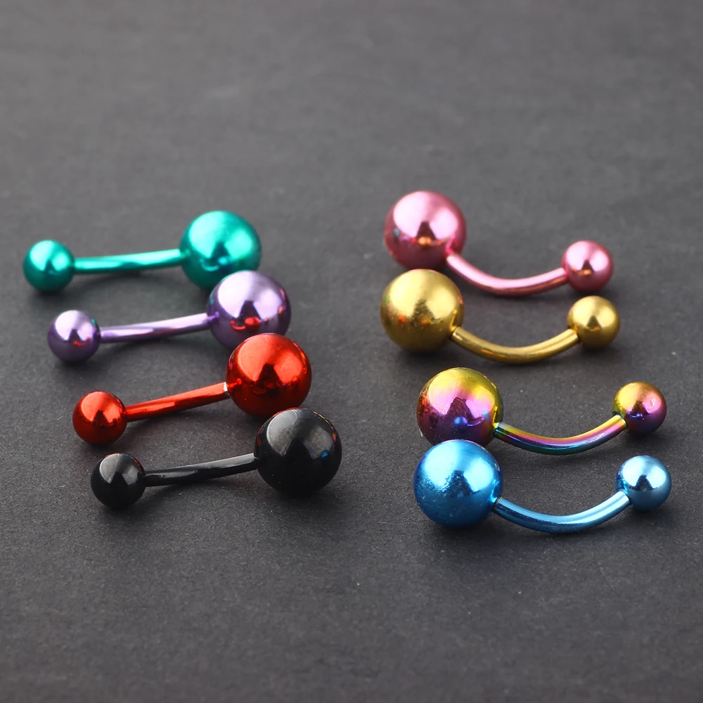 JUNLOWPY Anodized Stainless Steel Body Jewelry Navel Bell Button Rings 14g Fashion Belly Rings Ear Piercing Bar Barbell 100pcs
