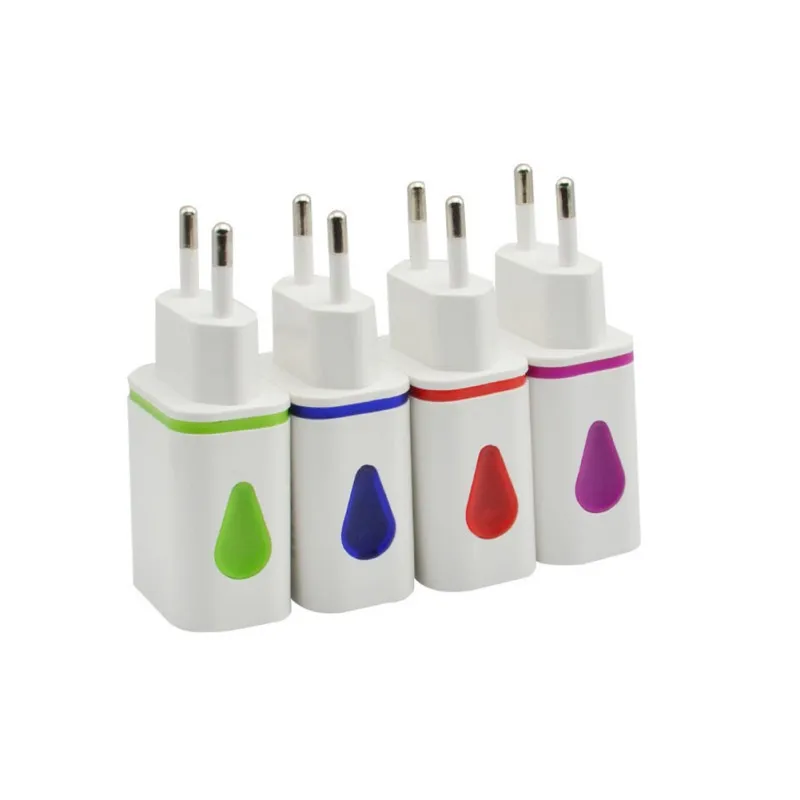 Universal 2USB Colorful Water Drop Charger 2A 5V Mobile Phone Chargers