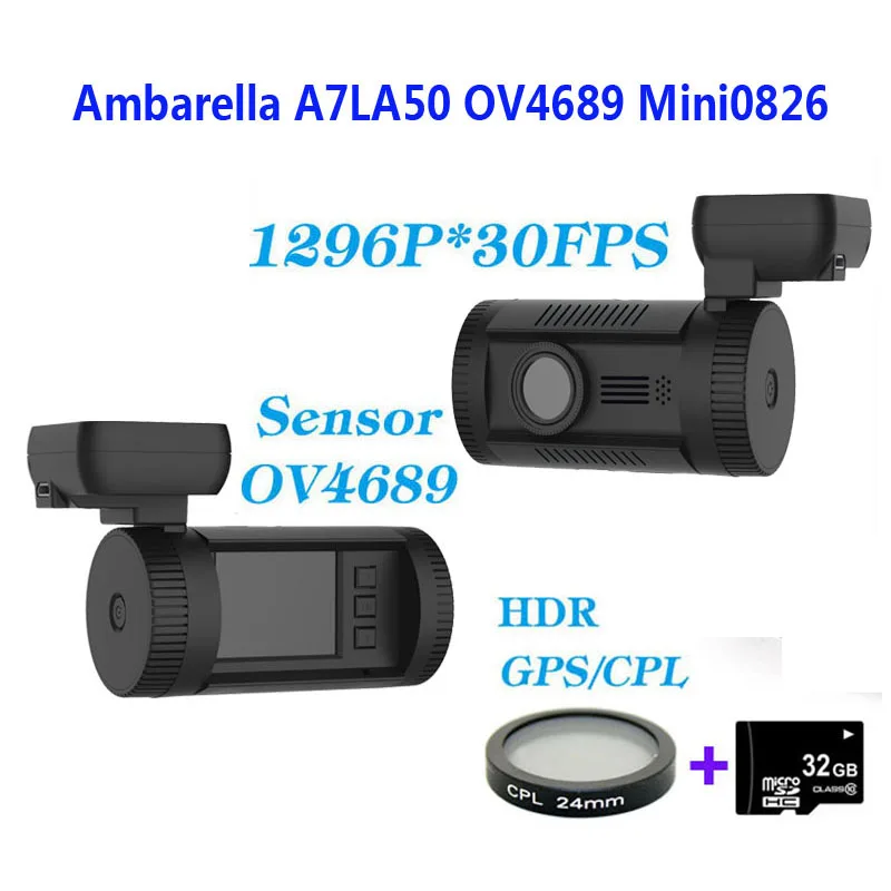 

Free Shipping!!Original Mini 0826 Full HD 1296P Ambarella A7LA50 OV4689 Car DVR GPS Dash Cam+CPL Filter+32GB Card