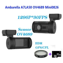 Бесплатная Доставка! Оригинал Мини 0826 Full HD 1296 P Ambarella A7LA50 OV4689 GPS Автомобильный ВИДЕОРЕГИСТРАТОР Даш Cam + CPL Фильтр + 32 ГБ Карты